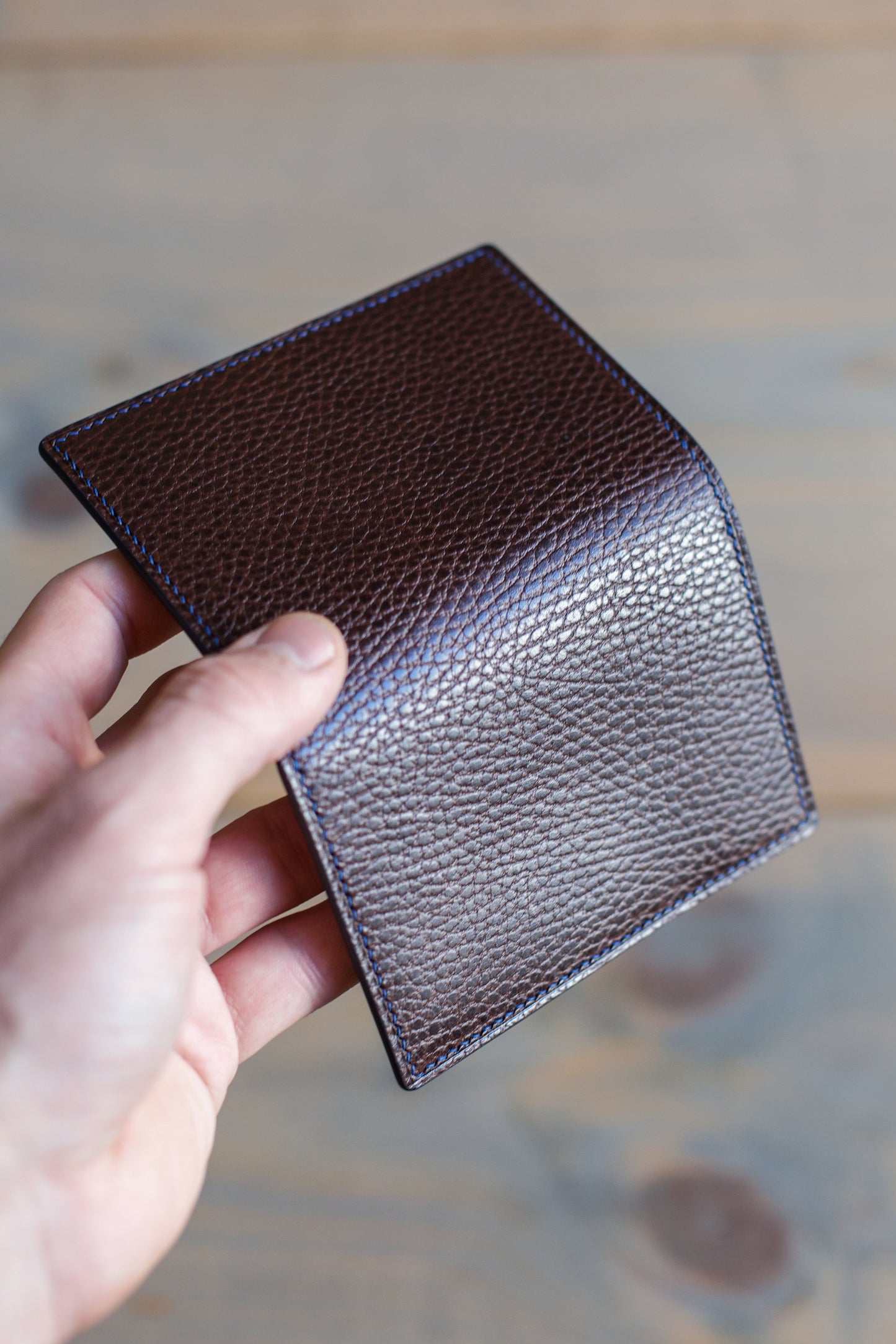 6 SLOT BIFOLD (blue/ brown buttero leather)