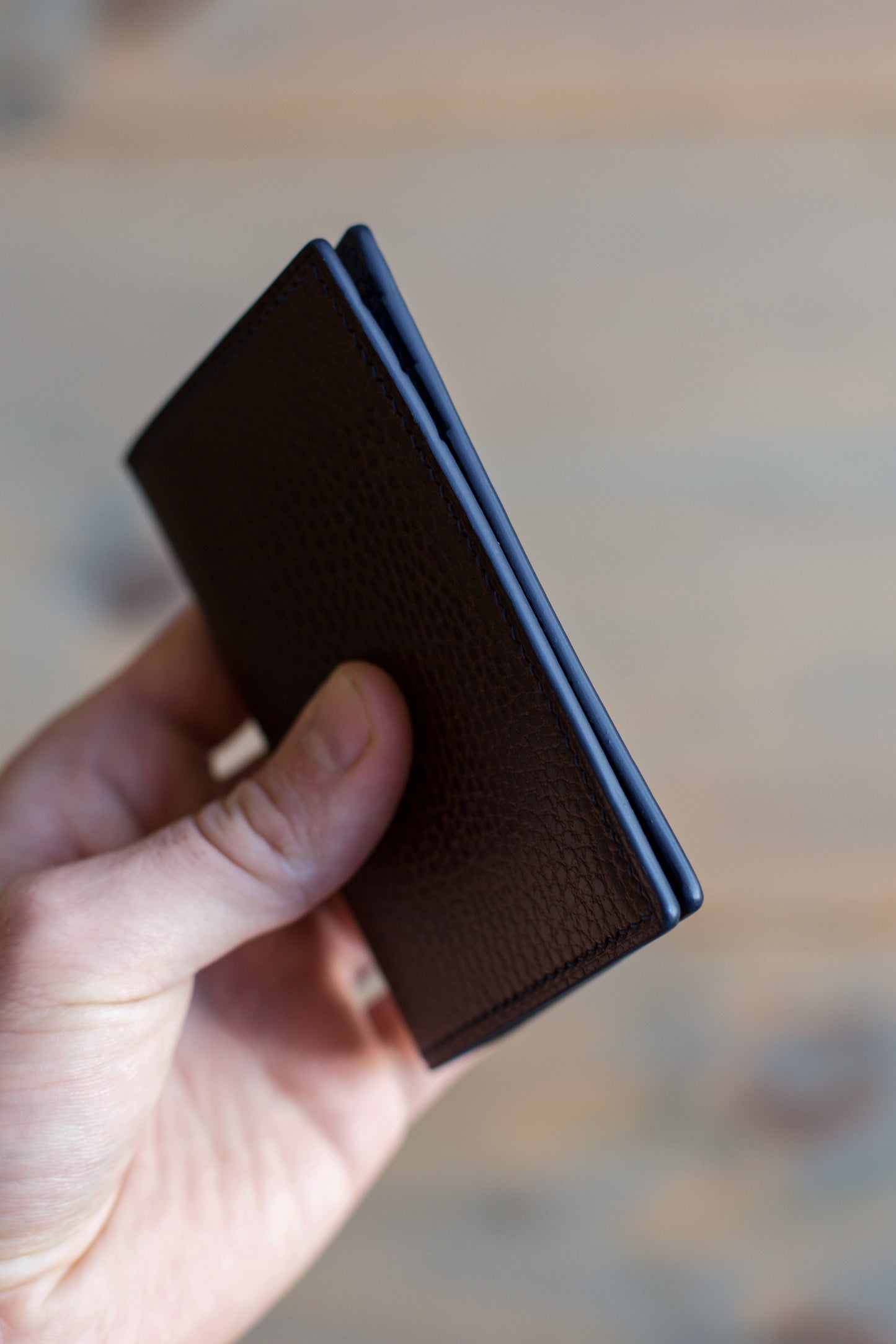 6 SLOT BIFOLD (blue/ brown buttero leather)