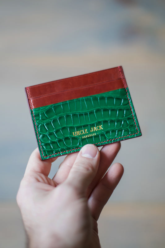 5 POCKET CARDHOLDER (green alligator/ red veg tan)