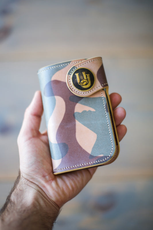 CONCHO WALLET (natural ghost camo veg tan leather) with imperfections.
