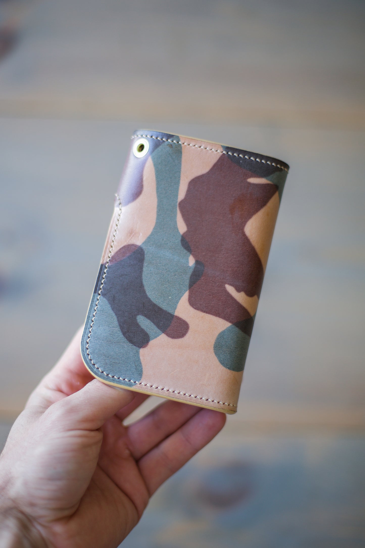 CONCHO WALLET (natural ghost camo veg tan leather) with imperfections.