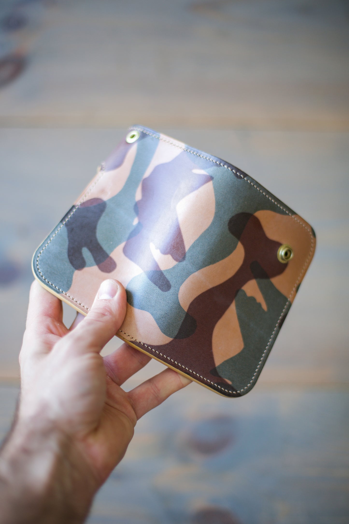 CONCHO WALLET (natural ghost camo veg tan leather) with imperfections.