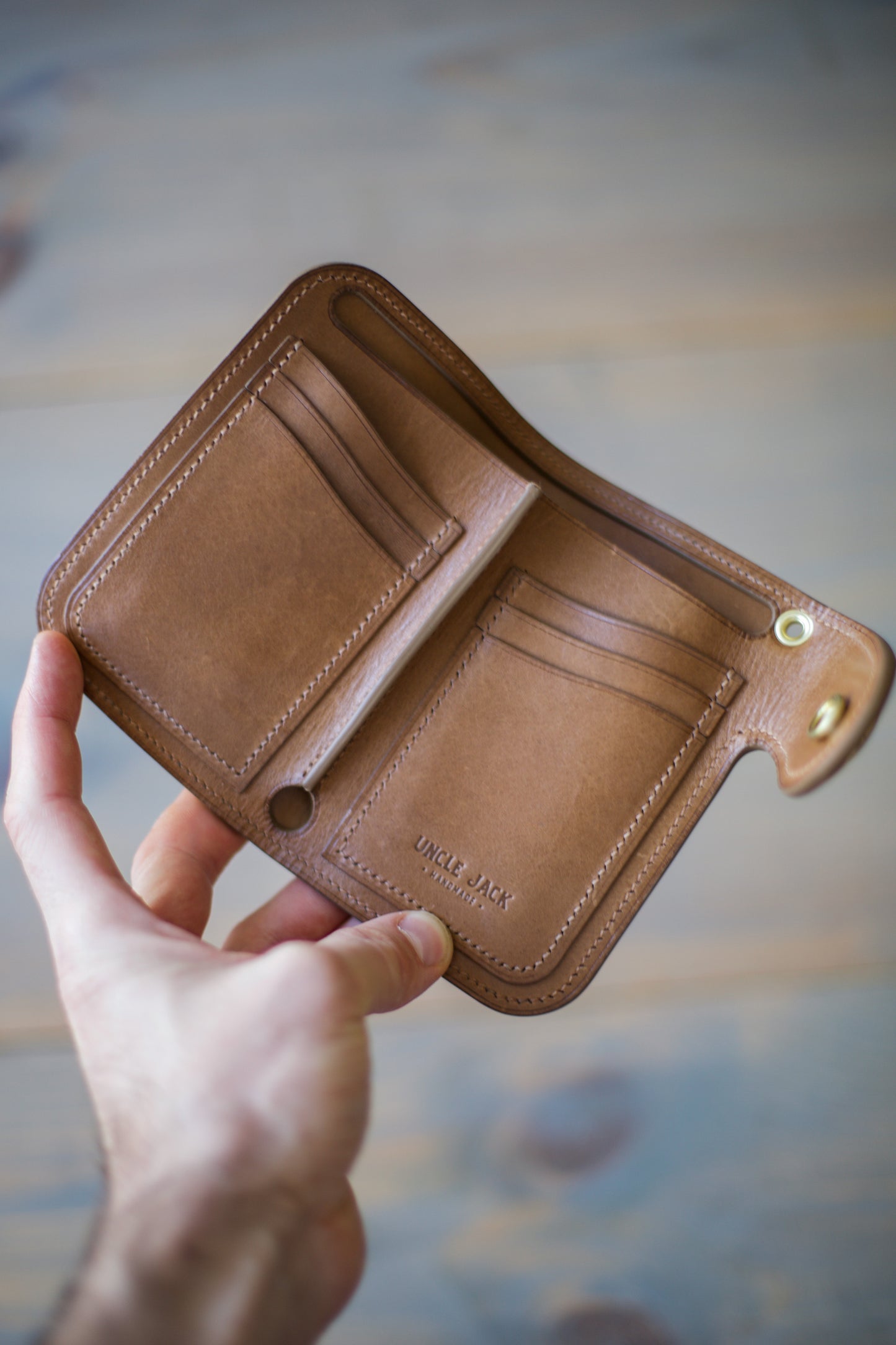 CONCHO WALLET (textured/smooth brown veg tan leather)