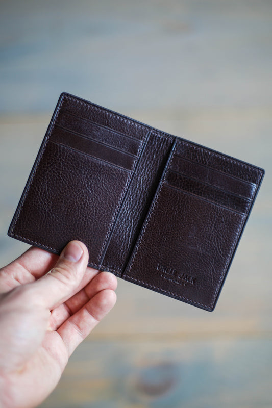 6 SLOT BIFOLD (brown veg tan/ brown lizard leather)