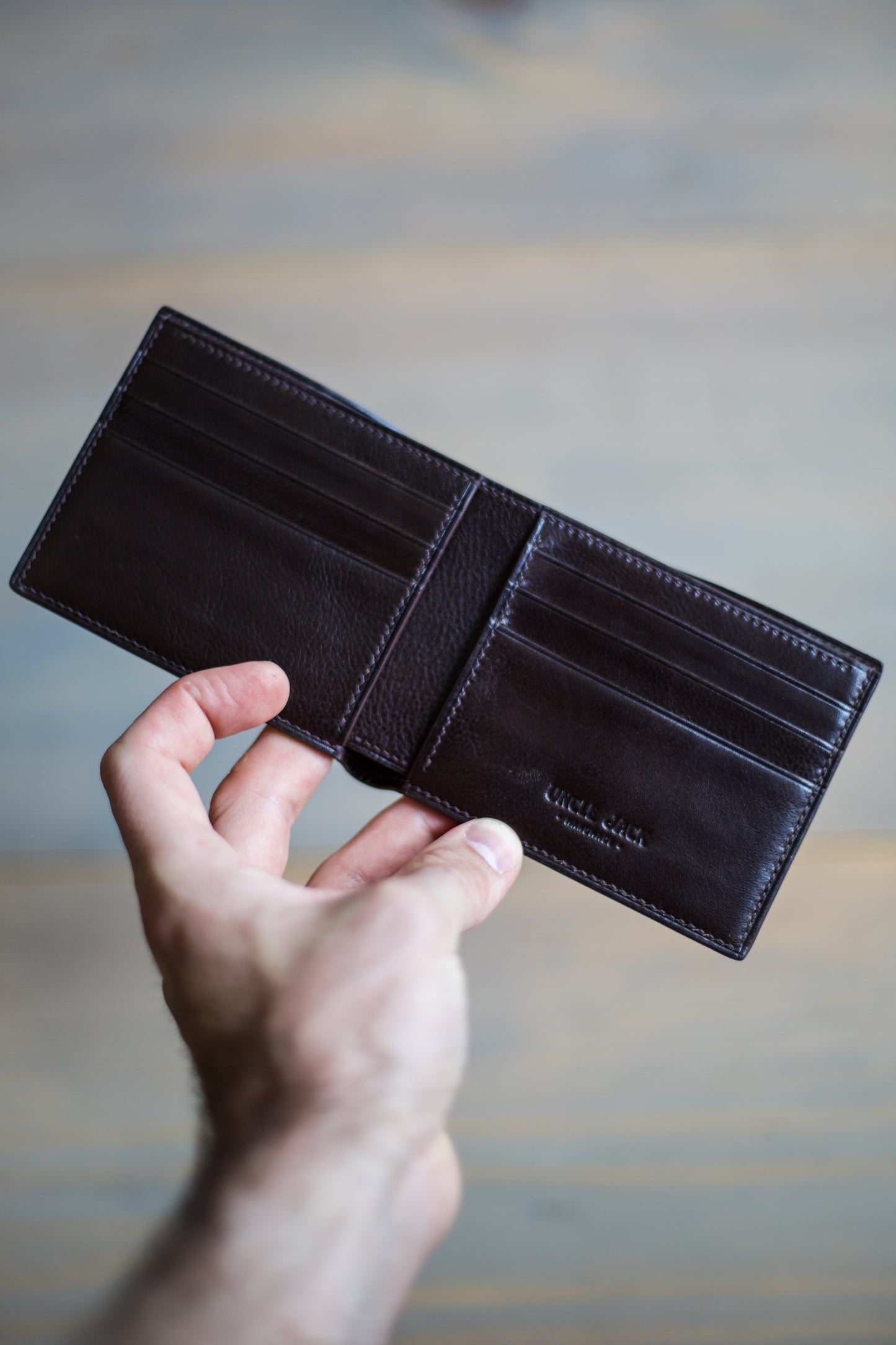 6 SLOT BIFOLD (brown veg tan/ natural lizard leather)