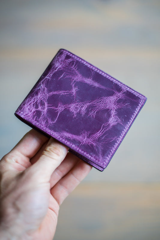 6 SLOT BIFOLD (purple Mad Dog leather)