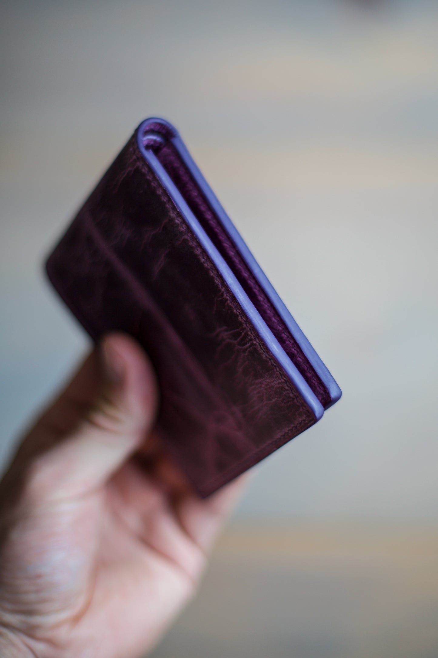 6 SLOT BIFOLD (purple Mad Dog leather)