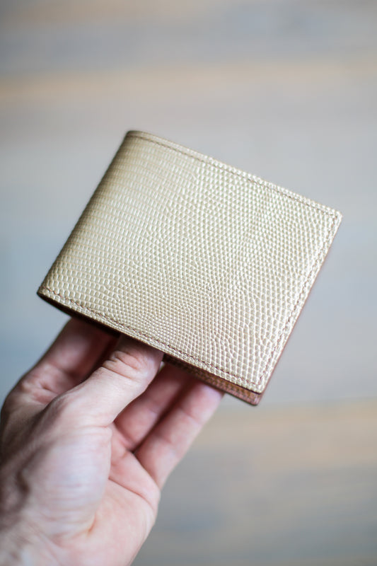 6 SLOT BIFOLD (brown Dollaro/ light gold lizard leather)