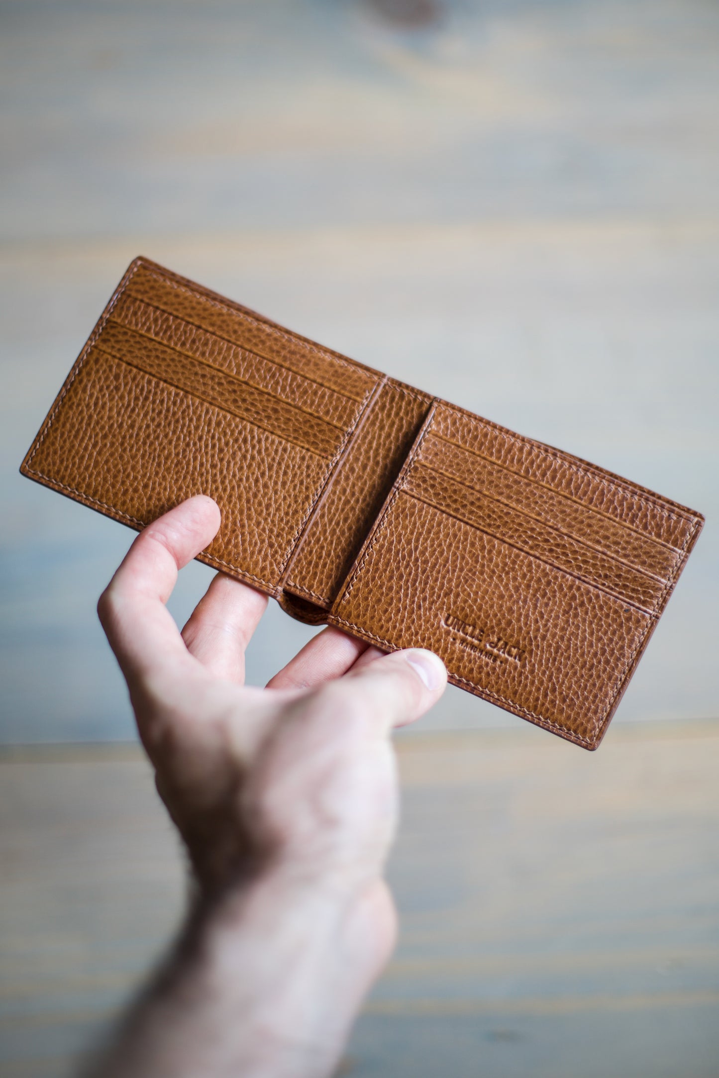 6 SLOT BIFOLD (brown Dollaro/ light gold lizard leather)